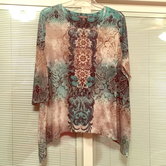 Roz & Ali Tops - Brown and green top, sz 3X